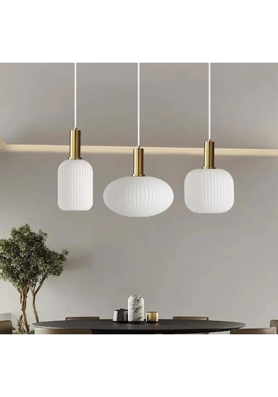 Rsylight Rustik Dekoratif Metal Modern Masa Üstü Eskitme Kaplama Beyaz Opal Camlı 3 Lü Avize Siyah