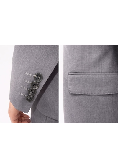Erkek Klasik Slim Fit Takım Elbise Notch Yaka, Yaka Punto Dikişli, Tek Düğmeli, Çift Yırtmaçlı Gri