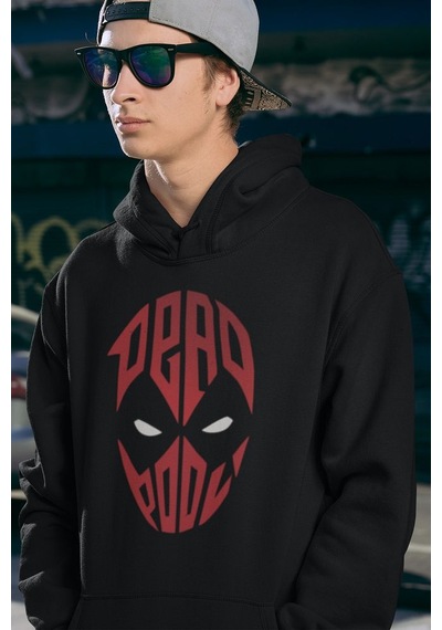 Sevbano Tasarım Deadpool Maske Baskılı Unisex Oversize Hoodie Siyah