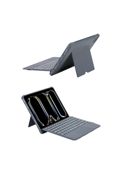 Apple T5510d İpad Pro 13 2024 Kılıf Palermo Ledli Klavyeli Standlı Tablet Kılıfı - Siyah