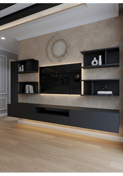 Resital Ledli Duvara Monte Tv Sehpası - Antrasit - W6013-4 Antrasit