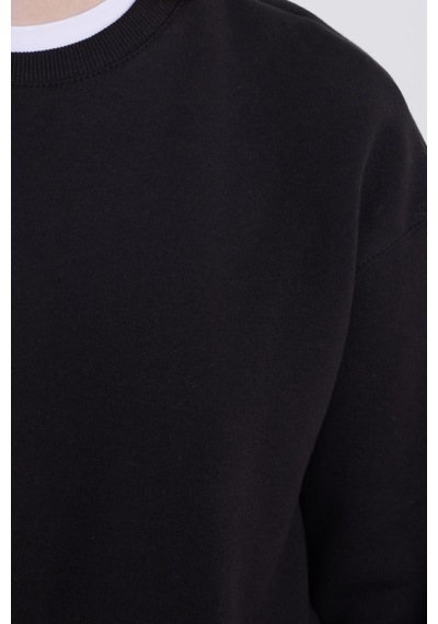 Tudors Kadın Oversize Geniş Kesim Pamuklu Bisiklet Yaka Siyah Sweatshirt-39923 SiYAH