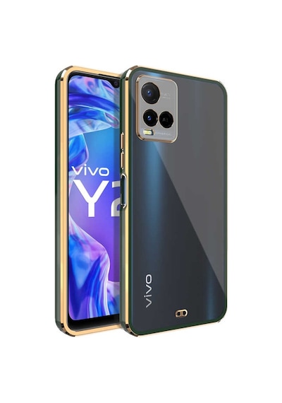 Vivo Y33S Kılıf Köşeli Gold Şeffaf Kapak