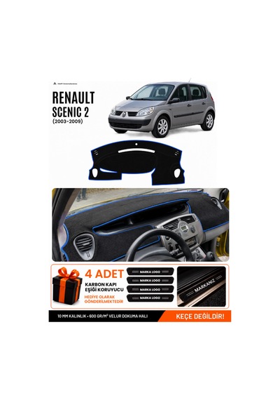 Renault Scenıc 2 2003-2009 Uyumlu Torpido Örtüsü, Torpido Kılıfı - Siyah-mavi - Re044