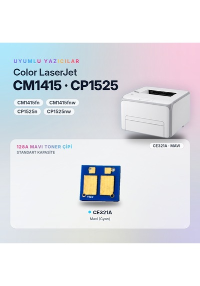 Hp 128a Ce321a / Color Laserjet Cm1415 / Cp1525 Mavi Çip