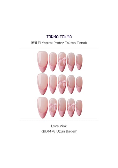 15'li Pembe Kısa Badem Kbd1478 Tekrar Kullanılabilir El Yapımı Protez Takma Tırnak M
