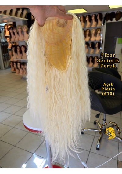Afro Su Dalgası Peruk Fiber Sentetik Platin Açık Platin