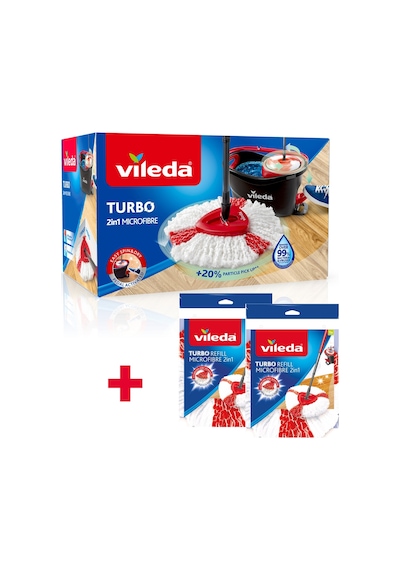 Vileda Turbo 2in1 Pedallı Temizlik Seti + Turbo 2in1 Mikrofiber Yedek Paspas 2'li