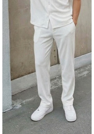 Vamos Fitilli Baggy Fit Pantolon Beyaz