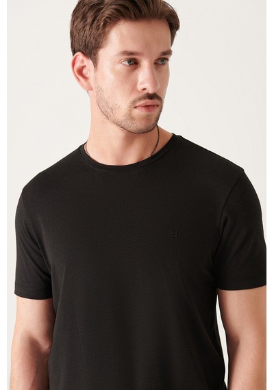 Avva Erkek Siyah Ultrasoft Bisiklet Yaka Düz Standart Fit Normal Kesim Modal T-Shirt B001171 Siyah