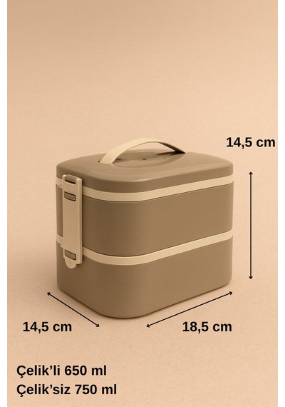 Tier - 2 Katlı Sızdırmaz Kapaklı Lunchbox 1000 Ml Gri