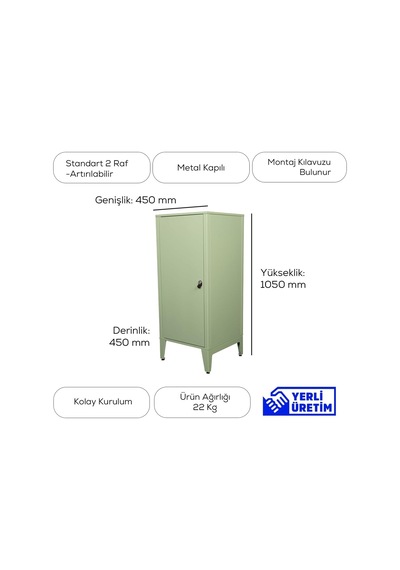 Ziglat 1110 Serisi Kilitli Metal Home Office Dolabı Metal Kapaklı Yeşil 450x1050x450 Mm