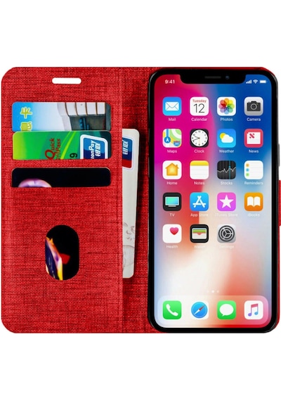 Xiaomi Redmi 9 Kartvizitli Cüzdan Kılıf Kırmızı