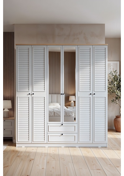 Taiga 6 Kapaklı 2 Çekmeceli Gardırop/dolap 206x210x52 Cm Buz Gri Country Tasarım