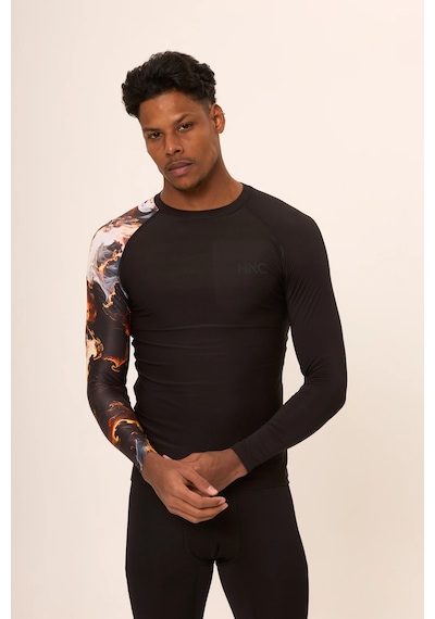 Hnc Sport Duman Erkek Uzun Kol Tek Kol Dijital Baskılı Compression Fitness Gym Spor Body Tshirt Siyah