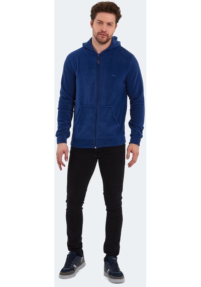 Slazenger SAMSON IN Erkek Fermuarlı Kapüşonlu Cepli Indigo Polar
