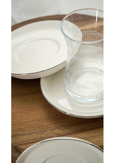 Rüya Platin Yaldız Porselen Çay Tabağı Kırık Beyaz 12 CM 6'lı Kırık Beyaz