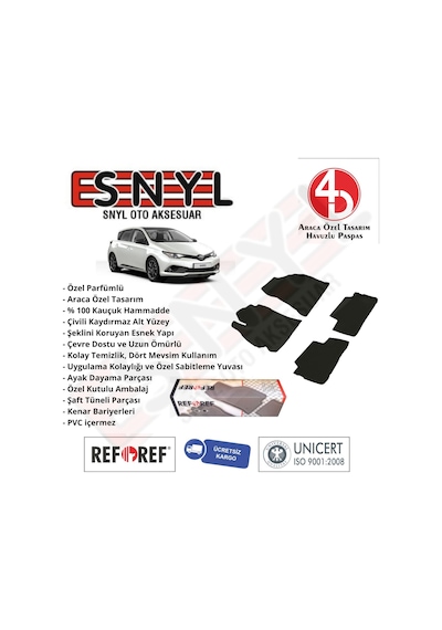 Toyota Uyumlu Auris 2013 - 2018 Refref 4D Araca Özel Havuzlu Paspas