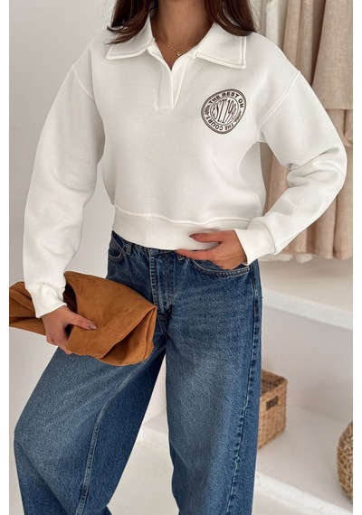 Noa & Noa Kadın Baskılı Oversize Sweatshirt Sporty Season 1992 Beyaz