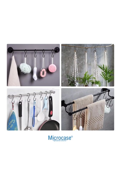 Microcase Emniyet Kilitli S Kanca Askı - Mutfak Banyo Gardırop Düzenleyici Paslanmaz Çelik Askı Aparatı Siyah 1 Adet - Al5883