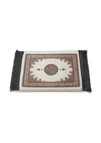Mini Alın Seccadesi Kaymaz Taban Desenli Cep Tipi Seyahat Namaz Seccadesi - Krem / Ekru
