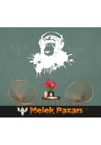 Müzik Dinleyen Maymun Duvar Sticker