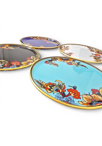 Sudedi Home 21 Cm Cam Pasta Tabağı 4 Kişilik Gerçek Altın Yaldızlı Şık Sunum Seti Çok Renkli