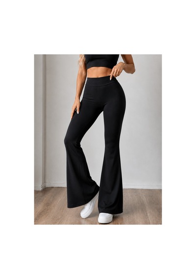 Unika Boutique Kadın Siyah Yüksek Bel Toparlayıcı İspanyol Paça Tayt Spor Tayt Pantolon