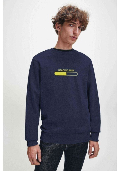 Loading Beer Baskılı Indigo Mavi Lacivert Erkek Sweatshirt