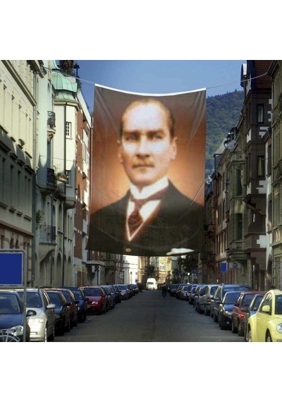 Mustafa Kemal Atatürk Sivil Portre - Poster Dış Cephe Bayrağı - 4x6 Metre 1