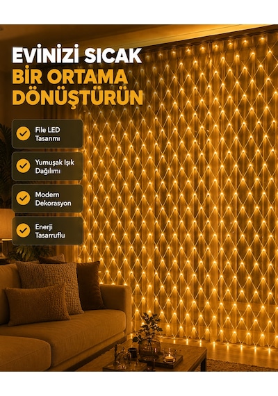 Ağ Şeklinde Led File Işık Dekoratif Ortam Aydınlatma Bahçe Balkon Süsü 1