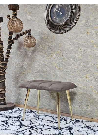 Zafir Gold Sivriltme Ayaklı 60 Cm Puf Bench - Puf - Bench - Oturak - Mutfak Oturağı - Antre Oturağı Kahverengi