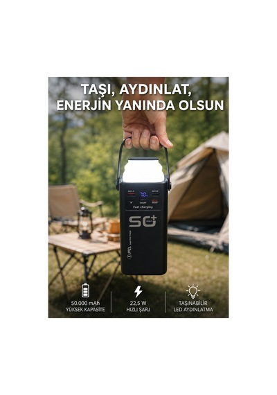 Astraltech 50.000 Mah Powerbank Hızlı Şarj 4 Dahili Kablolu Dijital Göstergeli Led Aydınlatmalı Taşı Çok Renkli