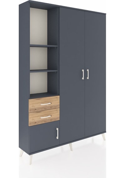 Arges Dolap 5 Raflı 2 Çekmeceli Tek Askılı 132x30x195 Antrasit-antrasit/çam Antrasıt/atlas Çam Arges Dolap 5 Raflı 2 Çekmeceli Tek Askılı 132x30x195 Antrasit-antrasit/çam Antrasıt/atlas Çam