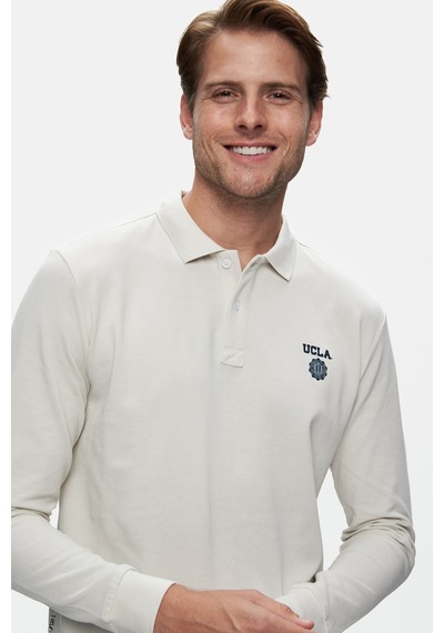 Ucla Maxwell Bej Polo Yaka Baskılı Standard Fit Erkek Sweatshirt Bej