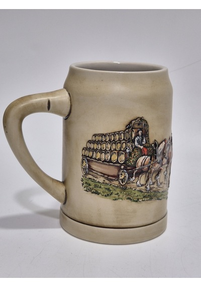 Vintage Tankart Kabartmalı At Arabası Fıçı Figürlü Alman Seramik Bira Bardağı 14cm 002