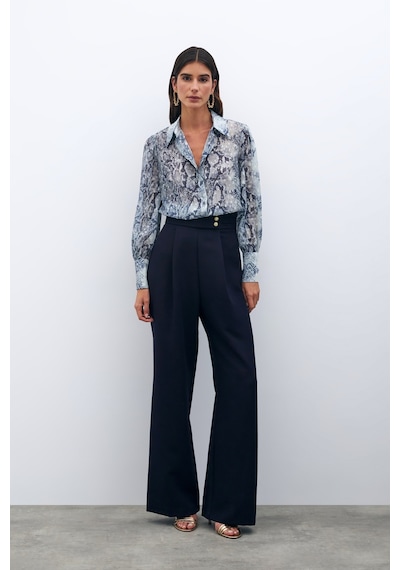 Sateen Bel Detaylı Pantolon - Lacivert