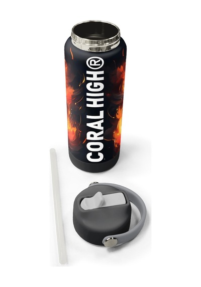Coral High Siyah Aslan Desenli Katlanır Ağızlıklı Çelik Termos 650 Ml 38391 Silver
