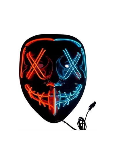 Hallowen Parti Maskesi Neon Led Işıklı Maske 3 Modlu Cadılar Bayramı Maskesi Açık Gri