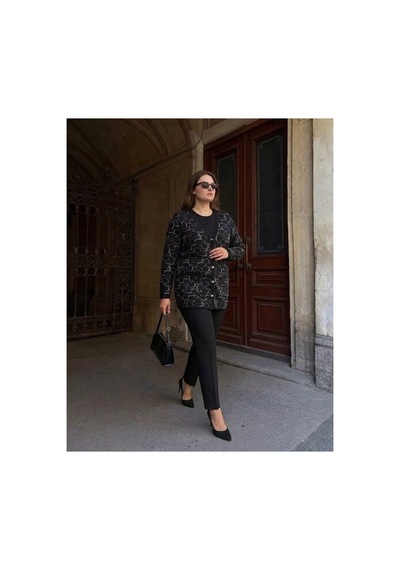 Onno Style Women Kalp Desenli Klasik Triko Düğmeli Ceket Siyah