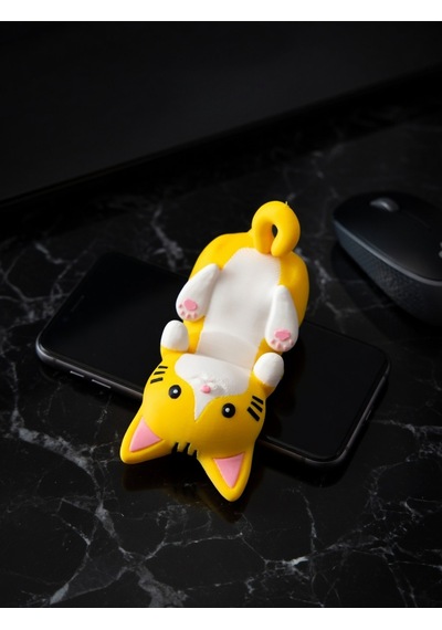 Sarı Kedi Figürlü Telefon Tutucu Stand - 3d Baskı Ofis Masaüstü Aksesuarı Ve Biblo
