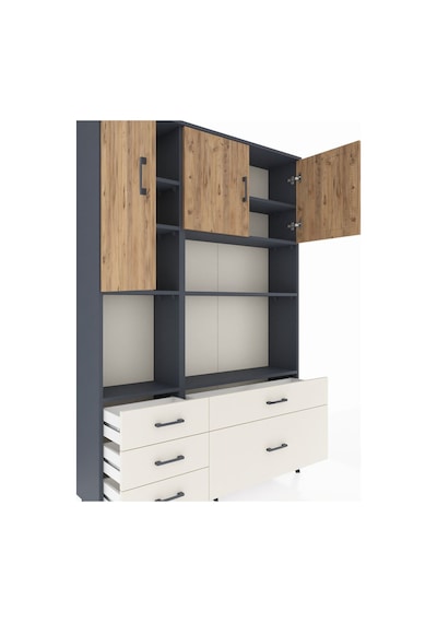 Arges Dolap 8 Raflı 5 Çekmeceli 3 Kapaklı 132x30x195 Antrasit... Antrasit