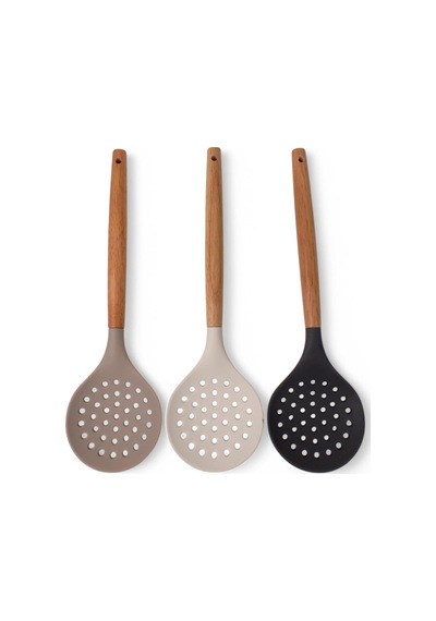 Bambu Saplı Silikon Kevgir, Bambu Uzun Silikon Geniş Kevgir 27cm 3 Renk Seçenekli Krem Çok Renkli