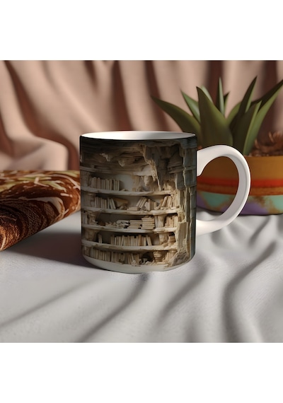 3 Boyutlu Kitap Koleksiyonu Kupa Bardak - 3d Kütüphane Temalı - Kabartmasız Beyaz