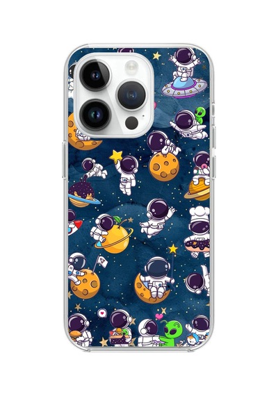 Apple Uyumlu iPhone 14 Pro Max Minik Astronotlar Uzayda Baskılı Silikon Kılıf Renkli