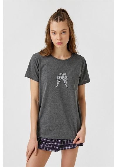 Koton 2yal18715ık Antrasit T-shirt Antrasit