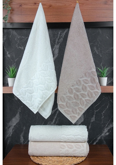 Hazal %100 Pamuklu Kutulu 4'lü Banyo Havlu Seti Hamam Takımı 50x90 - 90x150 Bej-krem - 00081 Bej