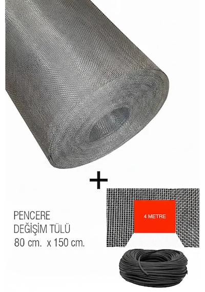 Pencere Sineklik Fiberglass Değişim Tülü 80x150 & 4m Sineklik Fitili 80x150 + 4m Fitil