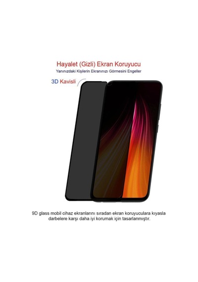 Xiaomi Redmi Note 8 Siyah Gizlilik Filtreli Privacy Hayalet Ekran Koruyucu Yanlardan Ekran Görünmez
