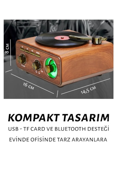 Ultratekno M-1317bt Dekoratif Plak Çalar Görünümlü Nostaljik Radyo Bluetooth Hoparlör